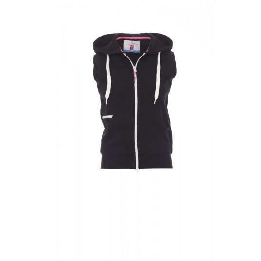 BLUZA BEZ RĘKAWÓW Z KAPTUREM ROZPINANA DAMSKA BOXER+LADY - CZARNY