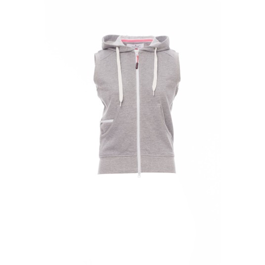 BLUZA BEZ RĘKAWÓW Z KAPTUREM ROZPINANA DAMSKA BOXER+LADY MELANGE - SZARY MELANŻ