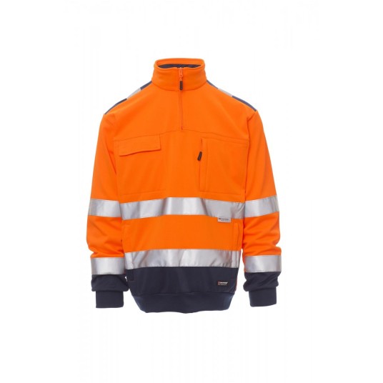 BLUZA KRÓTKI ZAMEK BŁYSKAWICZNY ODBLASKOWA MĘSKA VISION - POMARAŃCZOWY FLUO/GRANATOWY