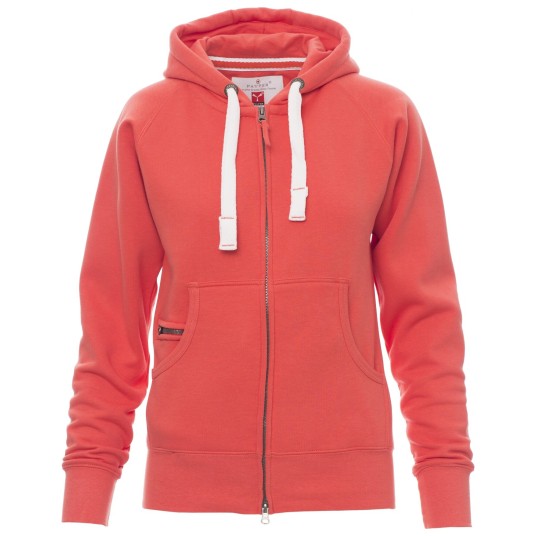 BLUZA NA ZAMEK Z KAPTUREM DALLAS+LADY - ŻYWY KORALOWY