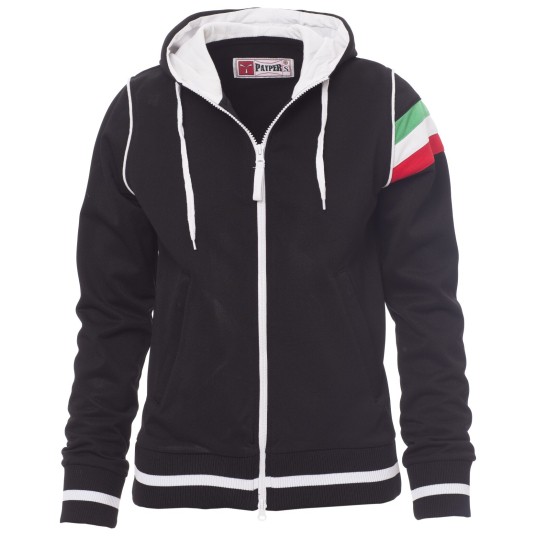 BLUZA NA ZAMEK Z KAPTUREM KANSAS - CZARNY-BIAŁY