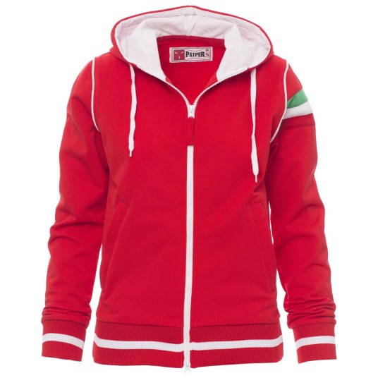 BLUZA NA ZAMEK Z KAPTUREM KANSAS - CZERWONY-BIAŁY