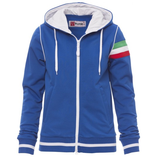 BLUZA NA ZAMEK Z KAPTUREM KANSAS - KRÓLEWSKI NIEBIESKI-BIAŁY