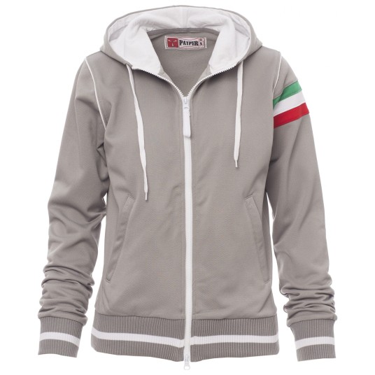 BLUZA NA ZAMEK Z KAPTUREM KANSAS - SZARY-BIAŁY