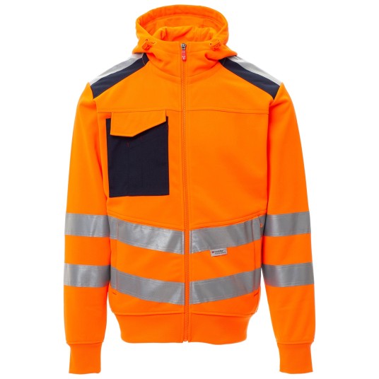 BLUZA NA ZAMEK Z KAPTUREM LEADER - POMARAŃCZOWY FLUO-GRANATOWY