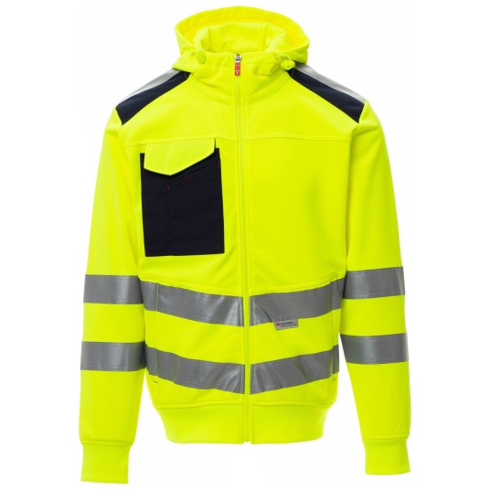 BLUZA NA ZAMEK Z KAPTUREM LEADER - ŻÓŁTY FLUO-GRANATOWY