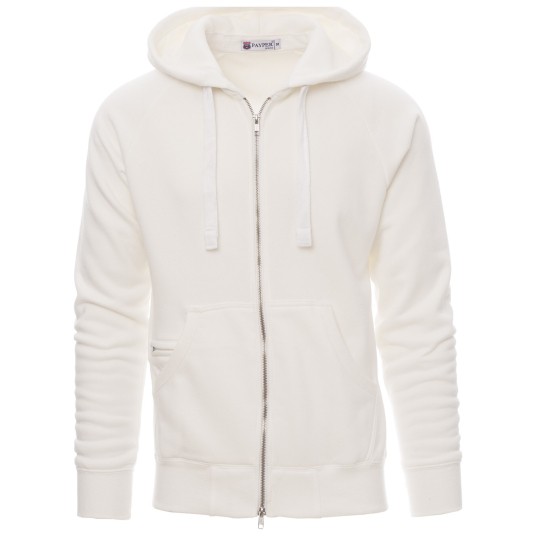 BLUZA NA ZAMEK Z KAPTUREM URBAN - BIAŁY MELANŻ