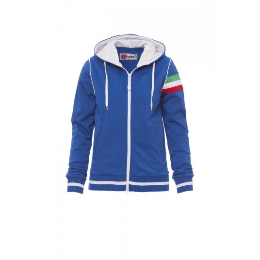 BLUZA Z KAPTUREM ROZPINANA DAMSKA KANSAS - KRÓLEWSKI NIEBIESKI/BIAŁY