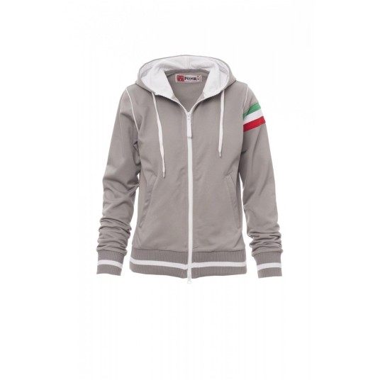 BLUZA Z KAPTUREM ROZPINANA DAMSKA KANSAS - SZARY/BIAŁY
