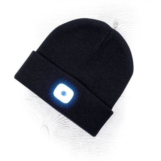 CZAPKA ZIMOWA Z LATARKĄ LED - CZARNA