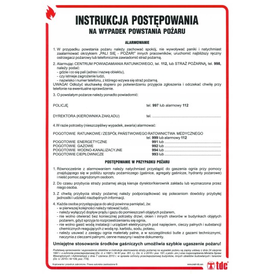 INSTRUKCJA PPOŻ-INSTRUKCJA POSTĘPOWANIA W PRZYPADKU POWSTANIA POŻARU-DB 003 DN CN