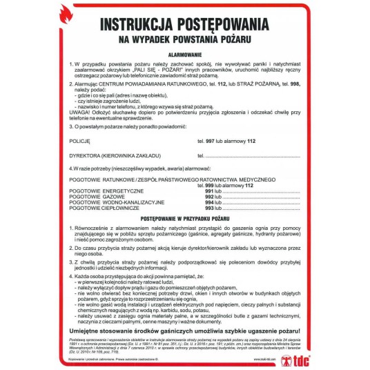 INSTRUKCJA PPOŻ - INSTRUKCJA POSTĘPOWANIA W PRZYPADKU POWSTANIA POŻARU - DB 003 DN CN