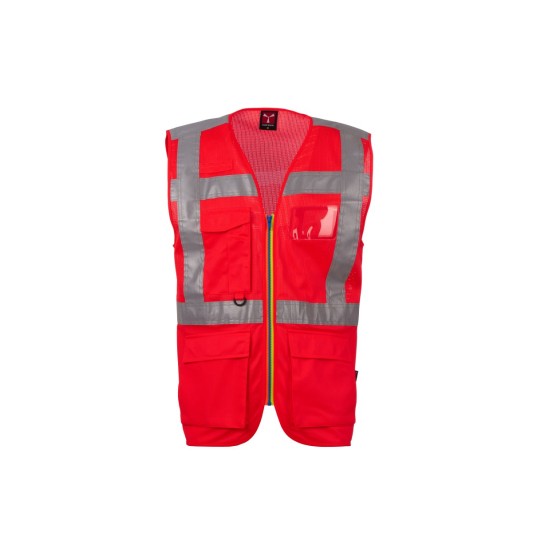 KAMIZELKA ODBLASKOWA ROZPINANA Z KIESZENIAMI EXTRA MESH - CZERWONY FLUO