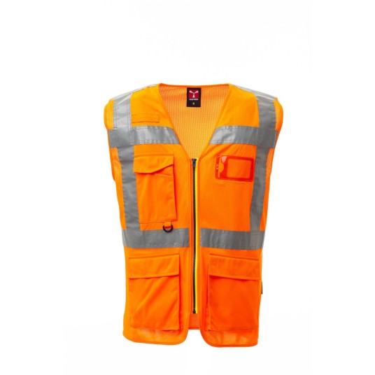 KAMIZELKA ODBLASKOWA ROZPINANA Z KIESZENIAMI EXTRA MESH - POMARAŃCZOWY FLUO