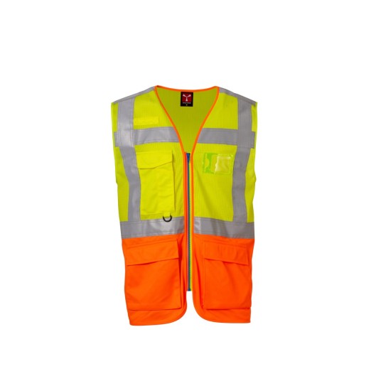 KAMIZELKA ODBLASKOWA ROZPINANA Z KIESZENIAMI EXTRA MESH - ŻÓŁTY FLUO / POMARAŃCZOWY FLUO