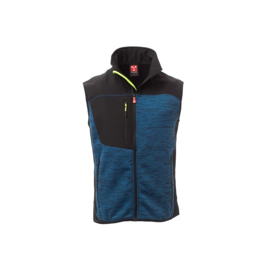 KAMIZELKA SOFTSHELL MĘSKA TOUR - NIEBIESKI MELANŻ/CZARNO-ŻÓŁTY FLUO