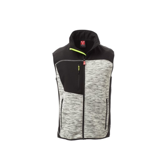 KAMIZELKA SOFTSHELL MĘSKA TOUR - SZARY MELANŻ/CZARNO-ŻÓŁTY FLUO