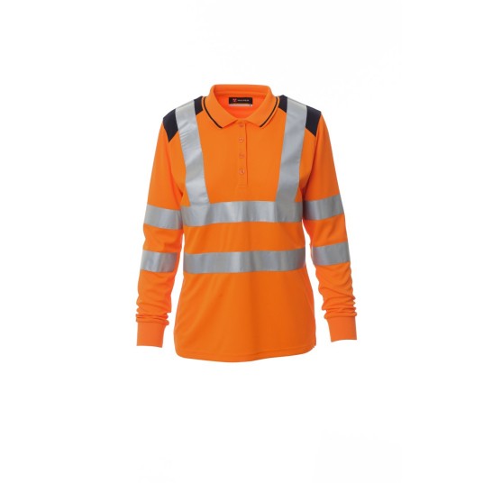 KOSZULKA ODBLASKOWA POLO Z DŁGUIM RĘKAWEM DAMSKA GUARD+WINTER LADY - POMARAŃCZOWY FLUO/GRANATOWY
