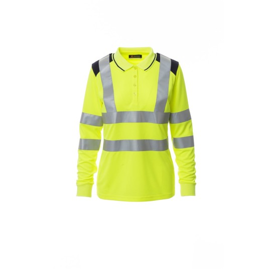 KOSZULKA ODBLASKOWA POLO Z DŁGUIM RĘKAWEM DAMSKA GUARD+WINTER LADY - ŻÓŁTY FLUO/GRANATOWY