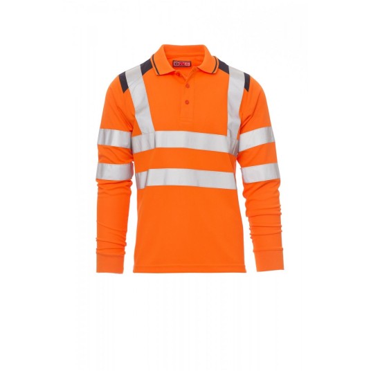 KOSZULKA ODBLASKOWA POLO Z DŁGUIM RĘKAWEM MĘSKA GUARD+WINTER - POMARAŃCZOWY FLUO/GRANATOWY