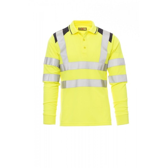 KOSZULKA ODBLASKOWA POLO Z DŁGUIM RĘKAWEM MĘSKA GUARD+WINTER - ŻÓŁTY FLUO/GRANATOWY
