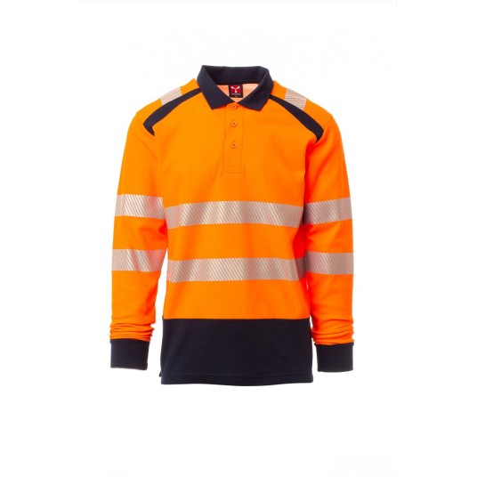 KOSZULKA ODBLASKOWA POLO Z DŁGUIM RĘKAWEM MĘSKA ROAD WINTER - POMARAŃCZOWY FLUO/GRANATOWY