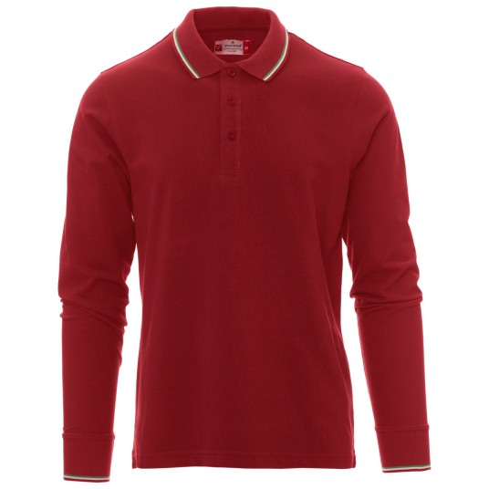 KOSZULKA POLO DŁUGI RĘKAW AVIAZIONE - CZERWIEŃ MARSOWA-WŁOCHY