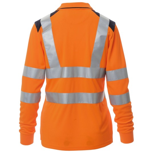 KOSZULKA POLO DŁUGI RĘKAW GUARD+WINTER LADY - POMARAŃCZOWY FLUO-GRANATOWY
