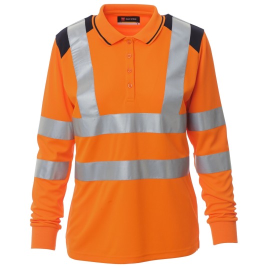 KOSZULKA POLO DŁUGI RĘKAW GUARD+WINTER LADY - POMARAŃCZOWY FLUO-GRANATOWY