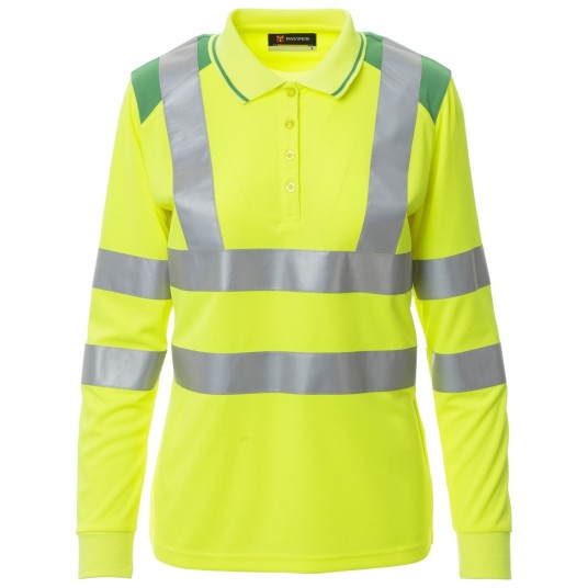 KOSZULKA POLO DŁUGI RĘKAW GUARD+WINTER LADY - ŻÓŁTY FLUO-ŻELOWY ZIELONY