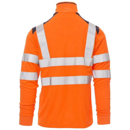 KOSZULKA POLO DŁUGI RĘKAW GUARD+WINTER - POMARAŃCZOWY FLUO-GRANATOWY