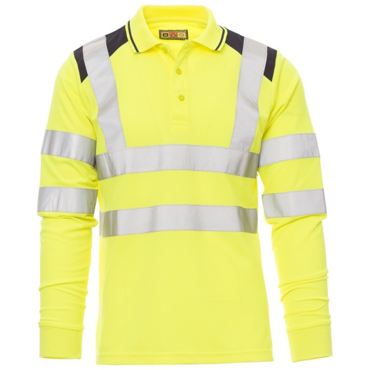 KOSZULKA POLO DŁUGI RĘKAW GUARD+WINTER - ŻÓŁTY FLUO-GRANATOWY