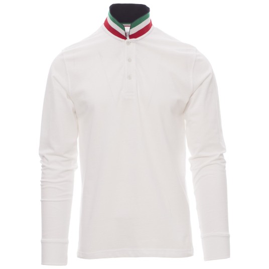 KOSZULKA POLO DŁUGI RĘKAW LONG NATION - BIAŁY-WŁOCHY