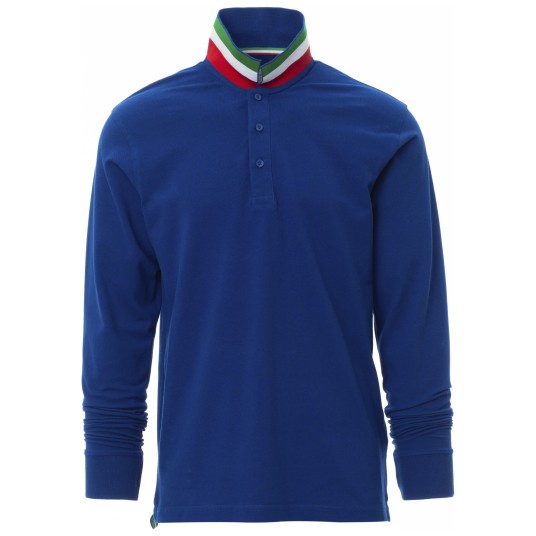 KOSZULKA POLO DŁUGI RĘKAW LONG NATION - KRÓLEWSKI NIEBIESKI-WŁOCHY