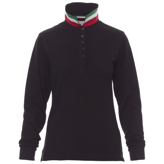 KOSZULKA POLO DŁUGI RĘKAW LONG NATION LADY - CZARNY-WŁOCHY