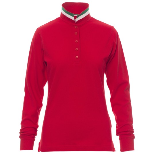 KOSZULKA POLO DŁUGI RĘKAW LONG NATION LADY - CZERWONY-WŁOCHY