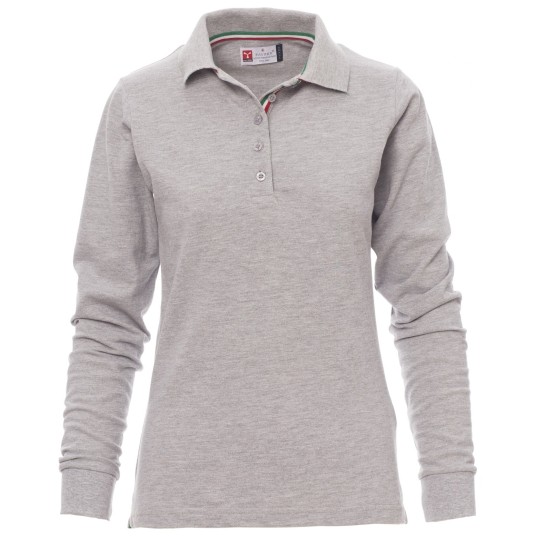 KOSZULKA POLO DŁUGI RĘKAW LONG NATION LADY MELANGE - SZARY MELANŻ-WŁOCHY