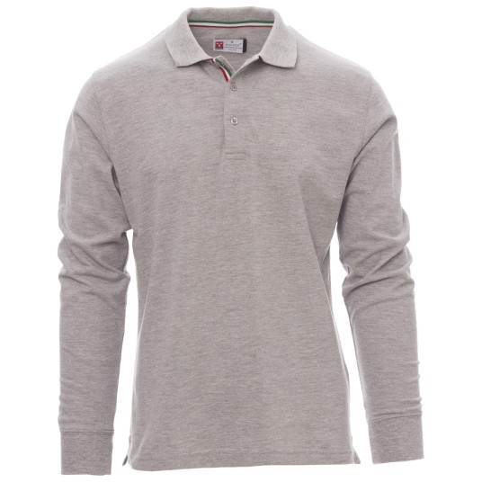 KOSZULKA POLO DŁUGI RĘKAW LONG NATION MELANGE - SZARY MELANŻ-WŁOCHY