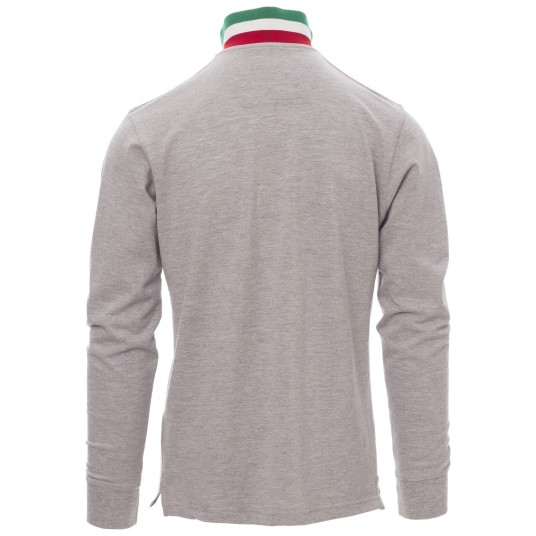 KOSZULKA POLO DŁUGI RĘKAW LONG NATION MELANGE - SZARY MELANŻ-WŁOCHY