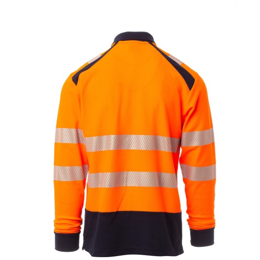 KOSZULKA POLO DŁUGI RĘKAW ROAD WINTER - POMARAŃCZOWY FLUO-GRANATOWY