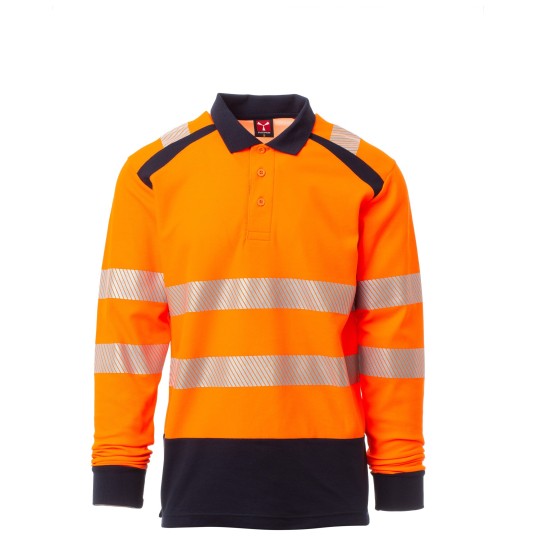KOSZULKA POLO DŁUGI RĘKAW ROAD WINTER - POMARAŃCZOWY FLUO-GRANATOWY