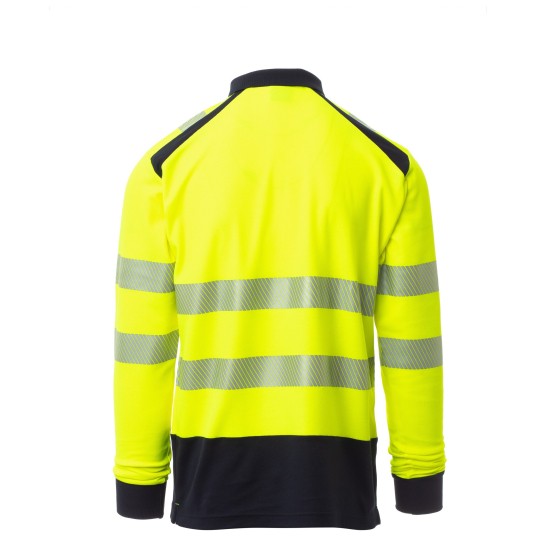 KOSZULKA POLO DŁUGI RĘKAW ROAD WINTER - ŻÓŁTY FLUO-GRANATOWY