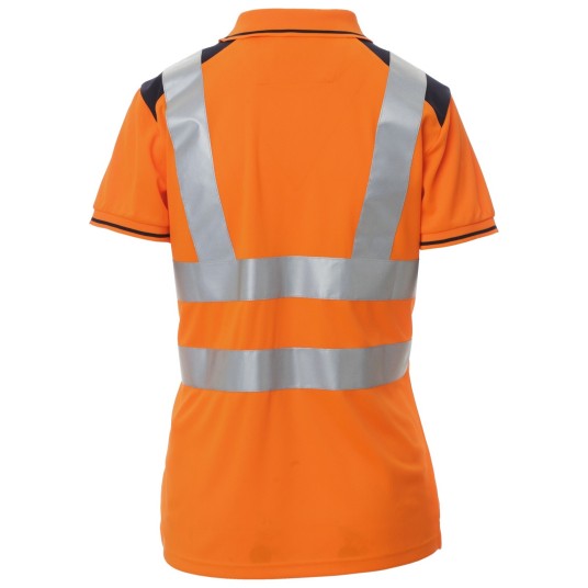 KOSZULKA POLO KRÓTKI RĘKAW GUARD+LADY - POMARAŃCZOWY FLUO-GRANATOWY