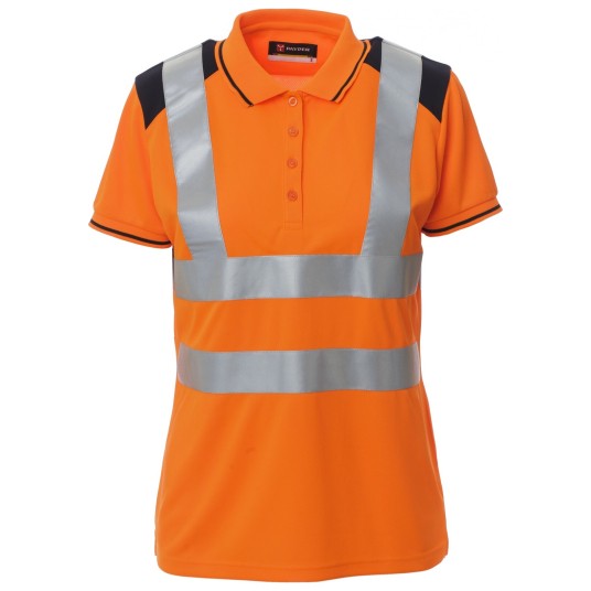 KOSZULKA POLO KRÓTKI RĘKAW GUARD+LADY - POMARAŃCZOWY FLUO-GRANATOWY