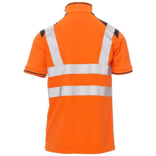 KOSZULKA POLO KRÓTKI RĘKAW GUARD+ - POMARAŃCZOWY FLUO-GRANATOWY