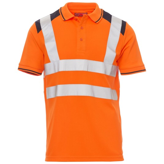 KOSZULKA POLO KRÓTKI RĘKAW GUARD+ - POMARAŃCZOWY FLUO-GRANATOWY