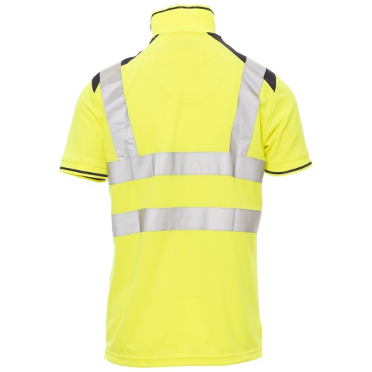 KOSZULKA POLO KRÓTKI RĘKAW GUARD+ - ŻÓŁTY FLUO-GRANATOWY