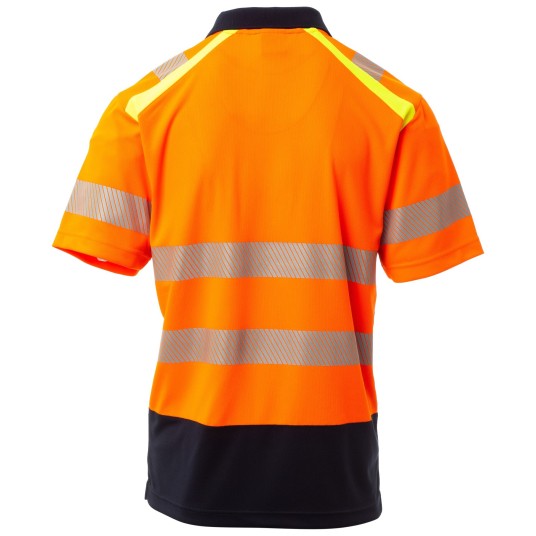 KOSZULKA POLO KRÓTKI RĘKAW LANE - POMARAŃCZOWY FLUO-GRANATOWY