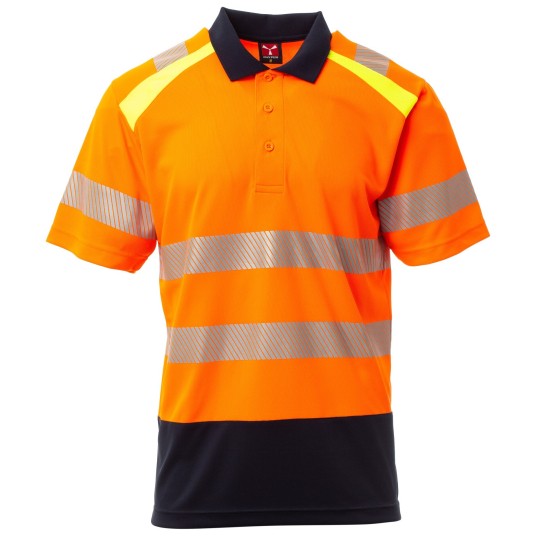 KOSZULKA POLO KRÓTKI RĘKAW LANE - POMARAŃCZOWY FLUO-GRANATOWY