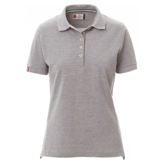 KOSZULKA POLO KRÓTKI RĘKAW NATION LADY MELANGE - SZARY MELANŻ-WŁOCHY